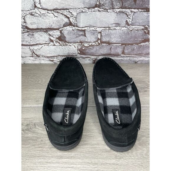 Clarks Venetian Black Suede Fur Lined Slip On Loafer Moccasin Slippers Men’s 10M - Picture 5 of 16